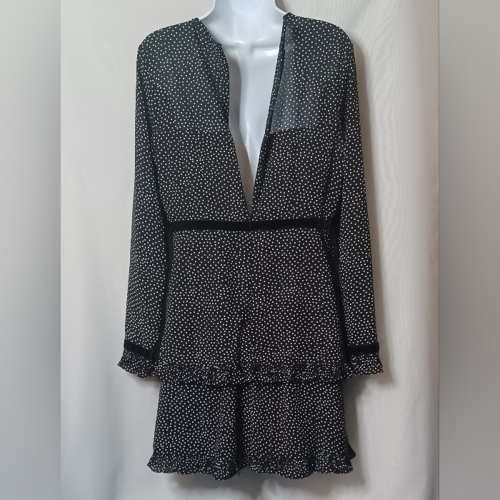 Lulus Women's Black and White Polka-dot Long Sleeve Mini Dress. Size L - Picture 10 of 14
